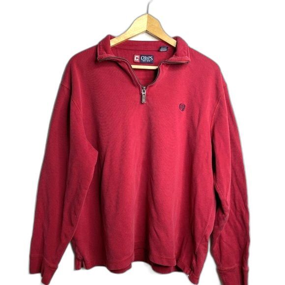 Chaps Men 1/4 Zip Red Pullover Ribbed Sweater Long Sleeve Casual Shirt XL - Picture 1 of 12